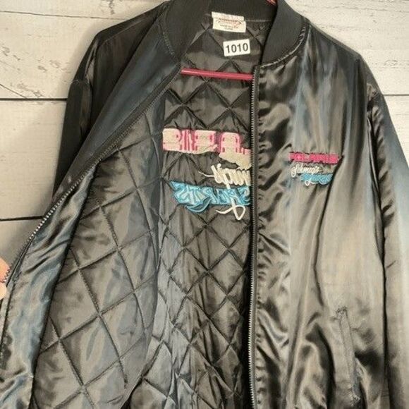 VTG Satins Black Polaris Embroidered Satin Full Zip Bomber Jacket Men Size XL - Picture 9 of 13
